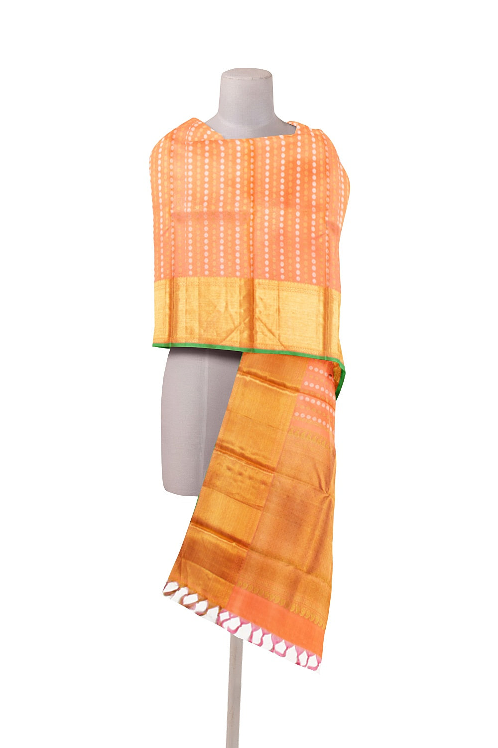 Kanchipuram Silk Brocade Dual Tone Pink And Orange Dupatta