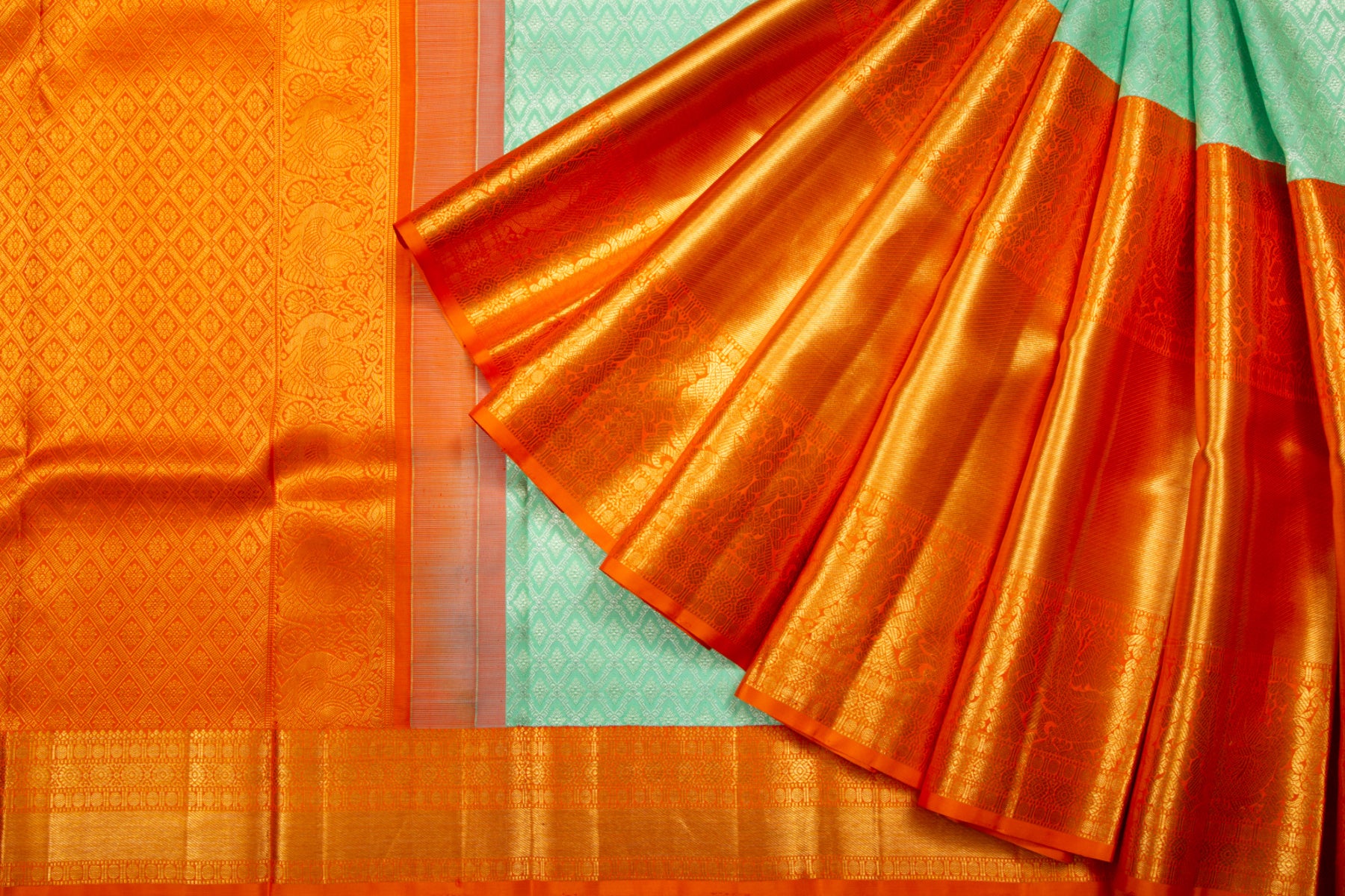 Kanchipuram Silk Brocade Sea Green Saree