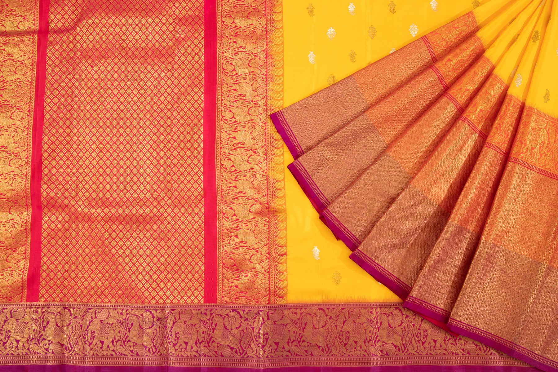 Kanchipuram Silk Twill Butta Yellow Saree