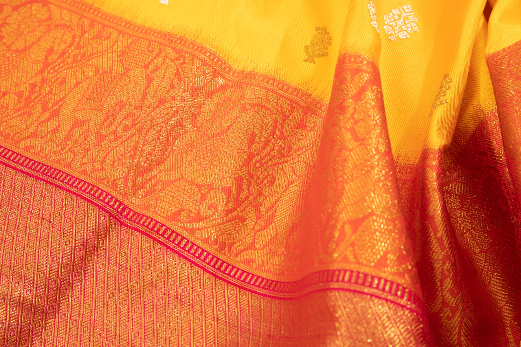 Kanchipuram Silk Twill Butta Yellow Saree