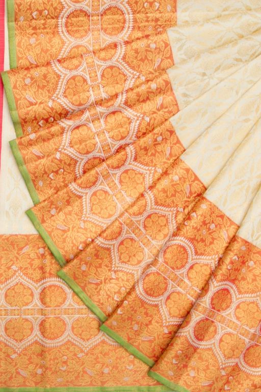 Kanchipuram Silk Jaal Cream Saree