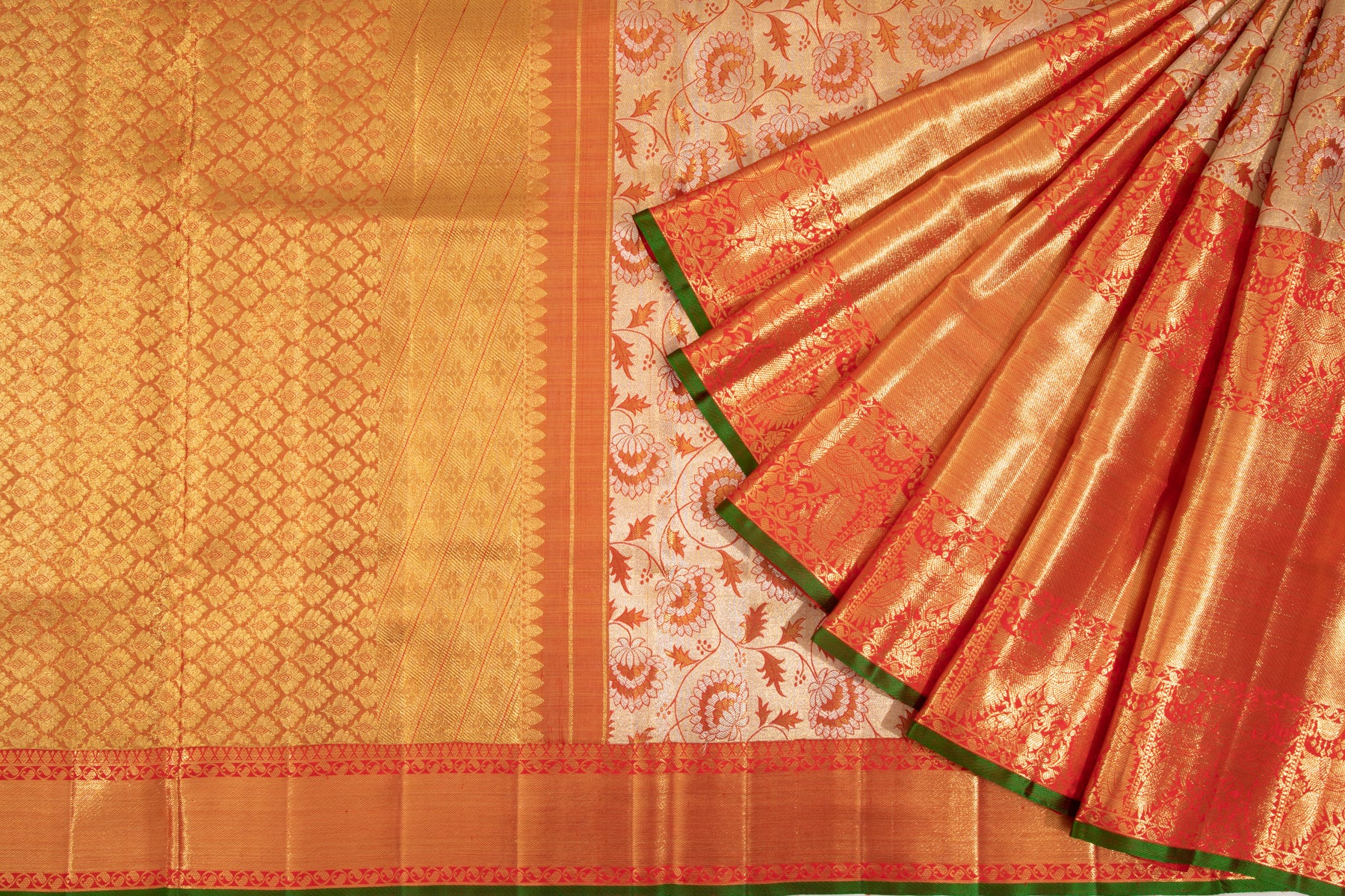 Kanchipuram Silk Tissue Jaal Red Saree