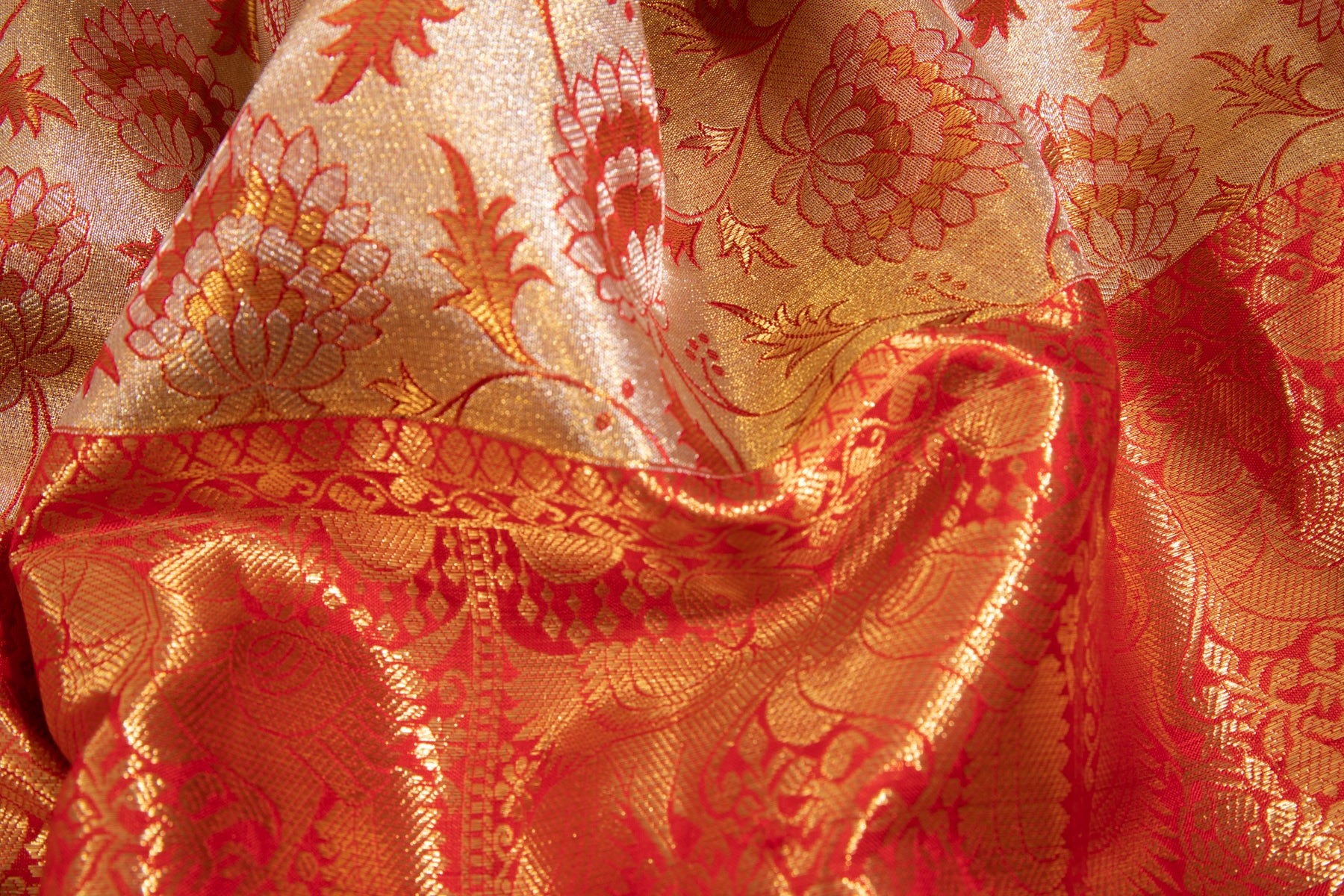 Kanchipuram Silk Tissue Jaal Red Saree