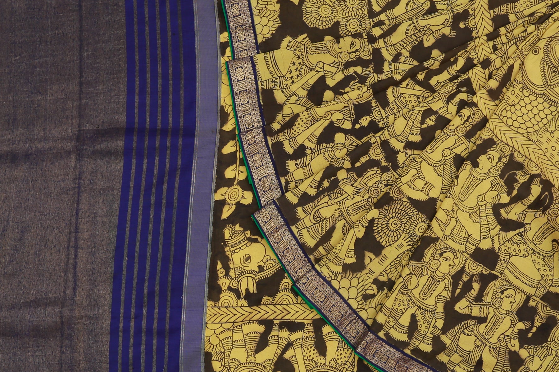 Kanchipuram Silk Kalamkari Black Saree
