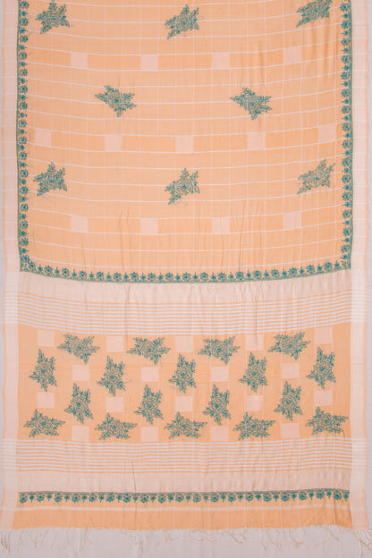 Maheshwari Silk Checks And Chikankari Butta Pastel Orange Saree