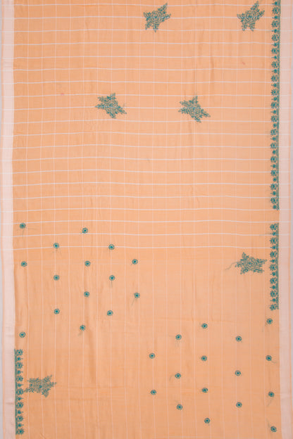 Maheshwari Silk Checks And Chikankari Butta Pastel Orange Saree
