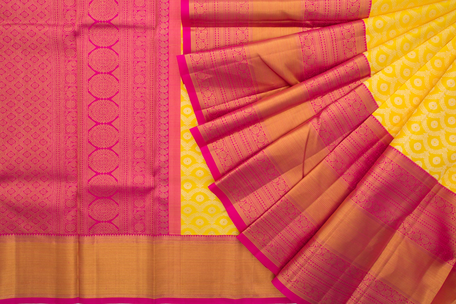 Kanchipuram Silk Brocade Yellow Saree
