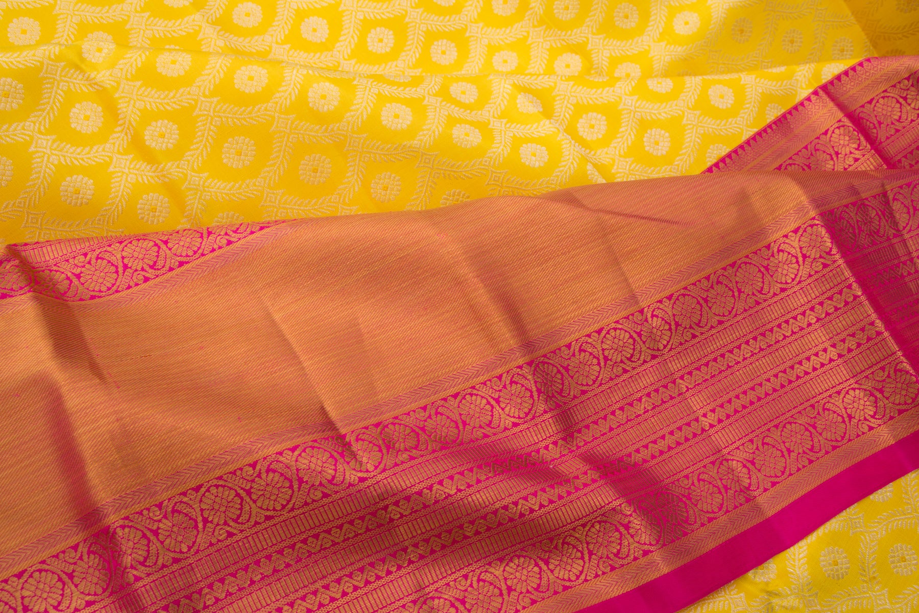 Kanchipuram Silk Brocade Yellow Saree