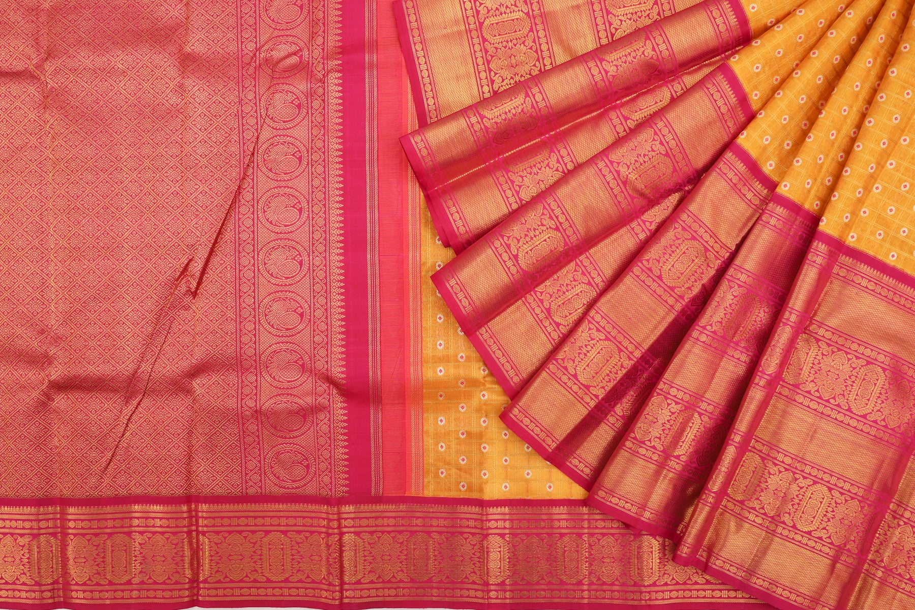 Kanchipuram Silk Checks And Butta Yellow Saree