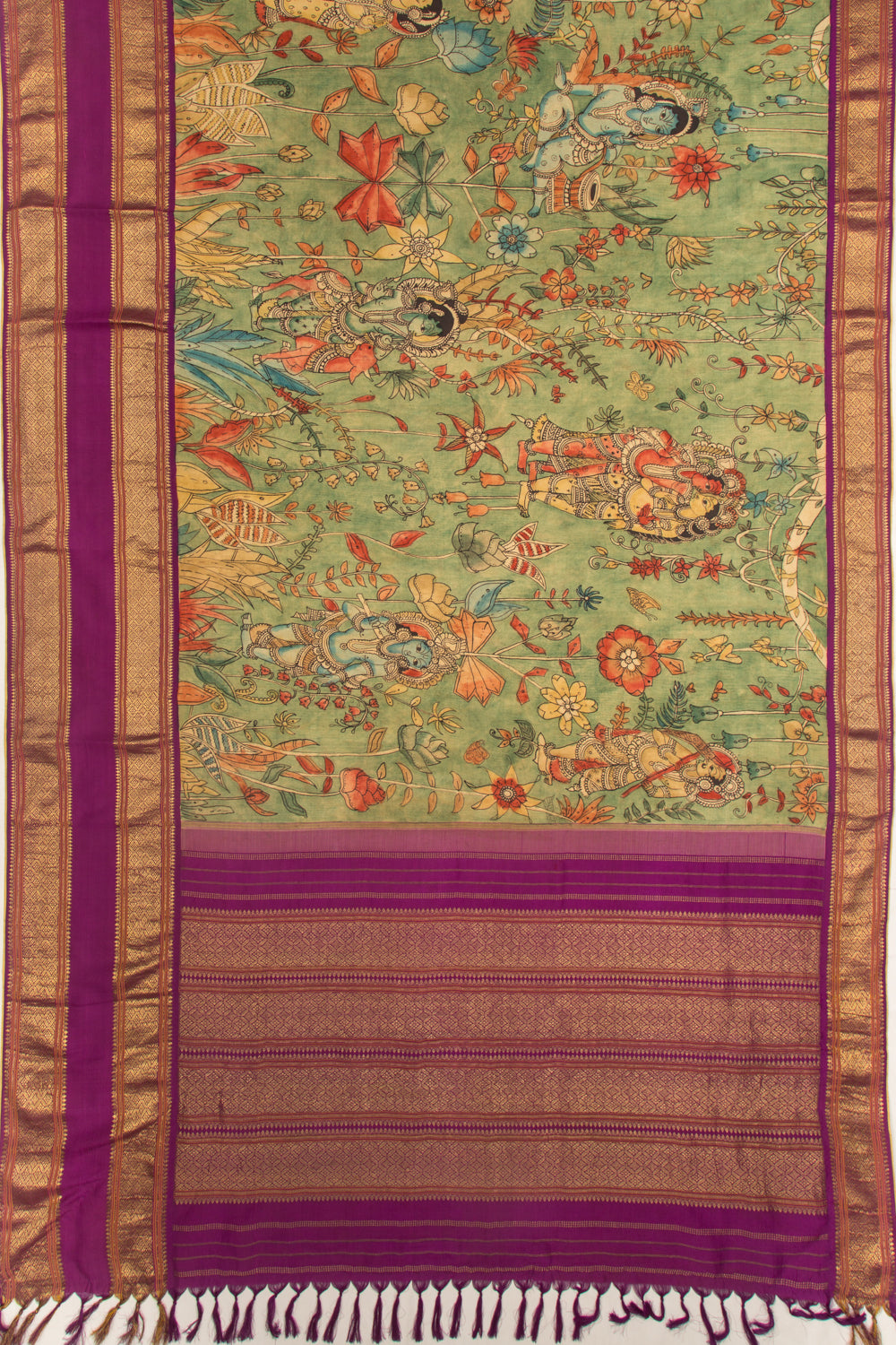 Kanchipuram Silk Kalamkari Green Saree