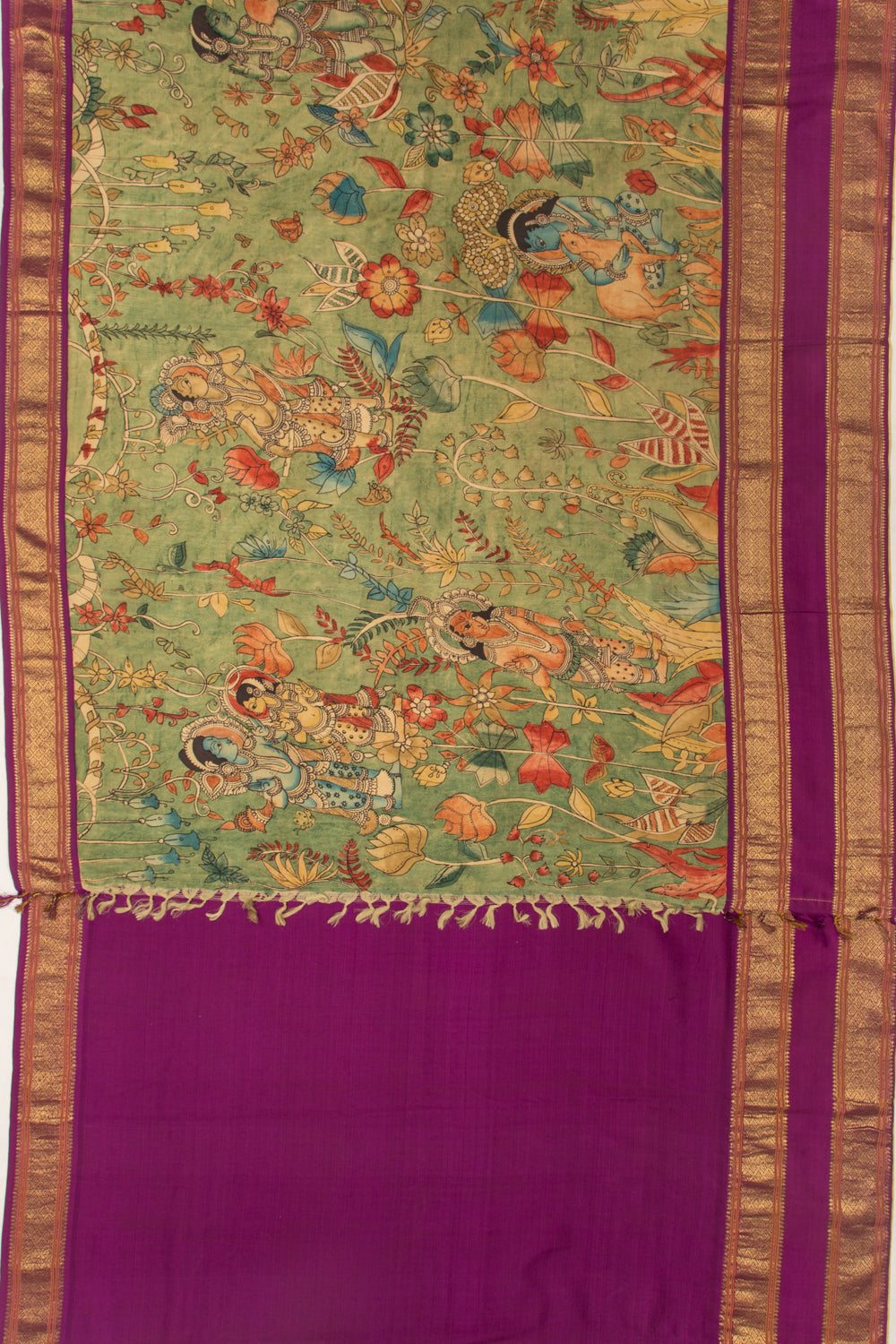 Kanchipuram Silk Kalamkari Green Saree-Not Allowed Online