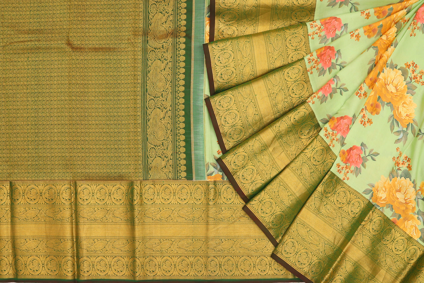 Kanchipuram Silk Floral Printed Pastel Green Saree/4888672_2.jpg