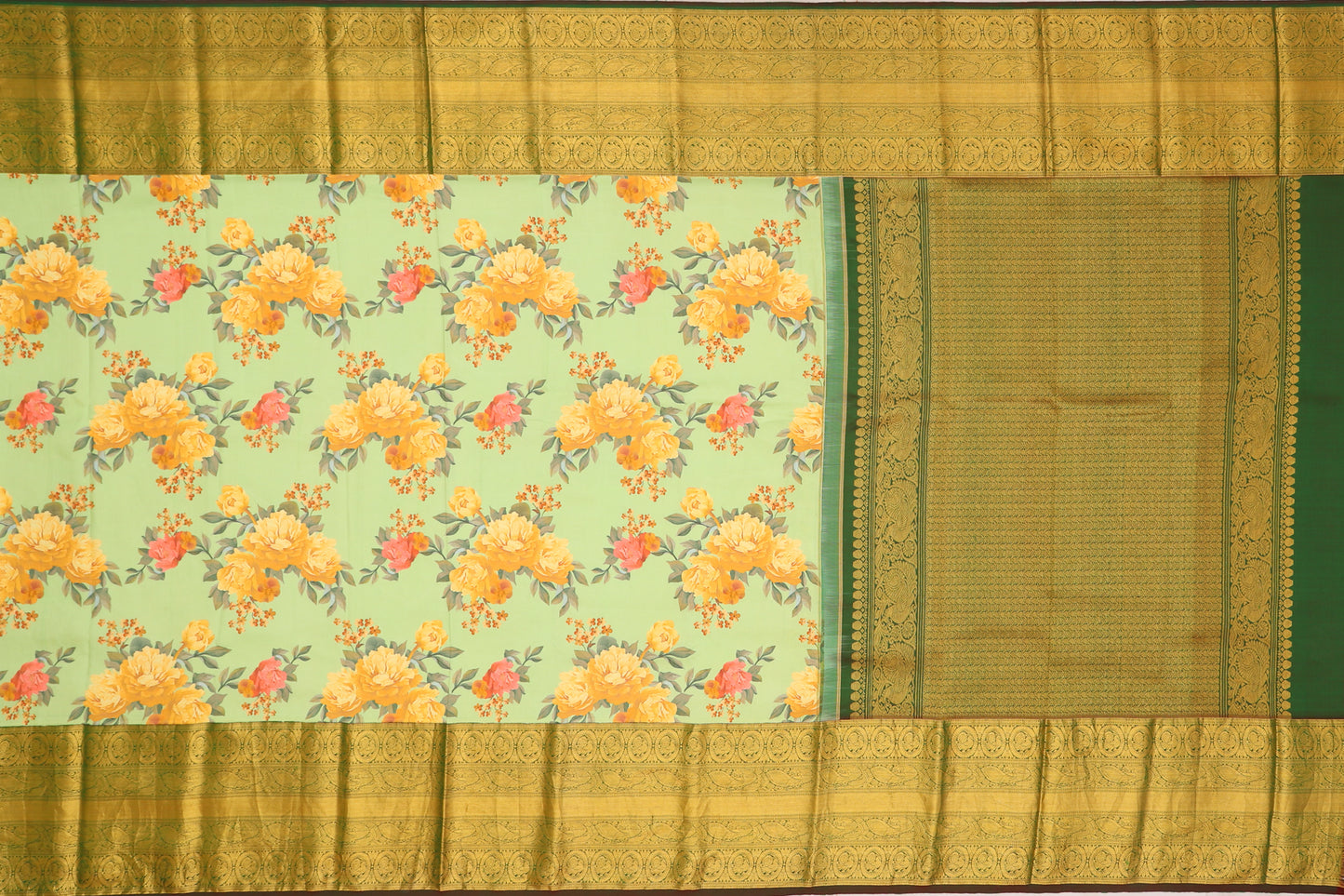 Kanchipuram Silk Floral Printed Pastel Green Saree