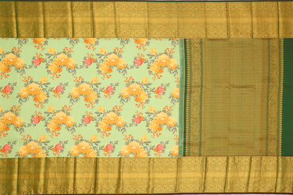 Kanchipuram Silk Floral Printed Pastel Green Saree