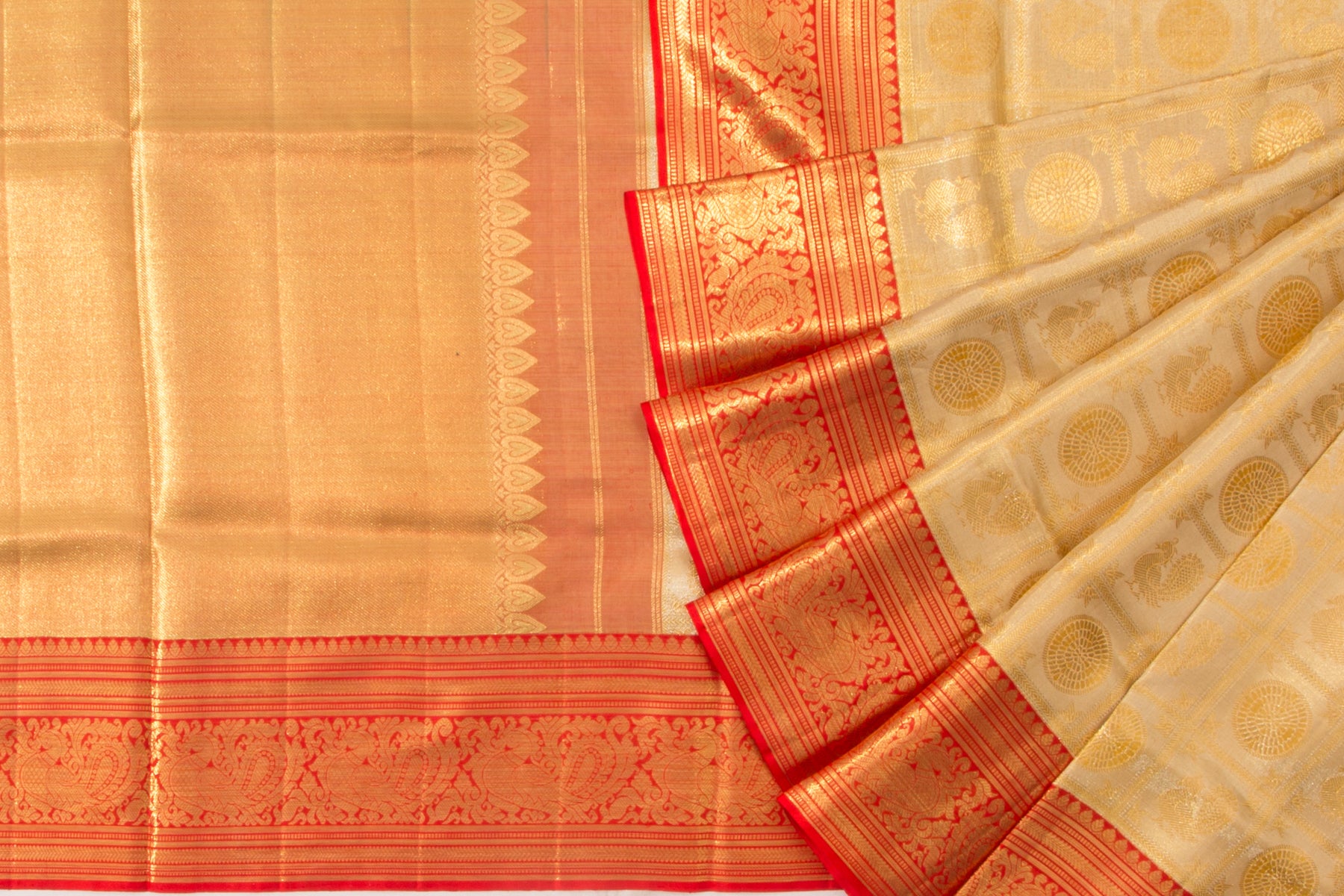 Kanchipuram Silk Tissue Checks And Butta Gold Saree