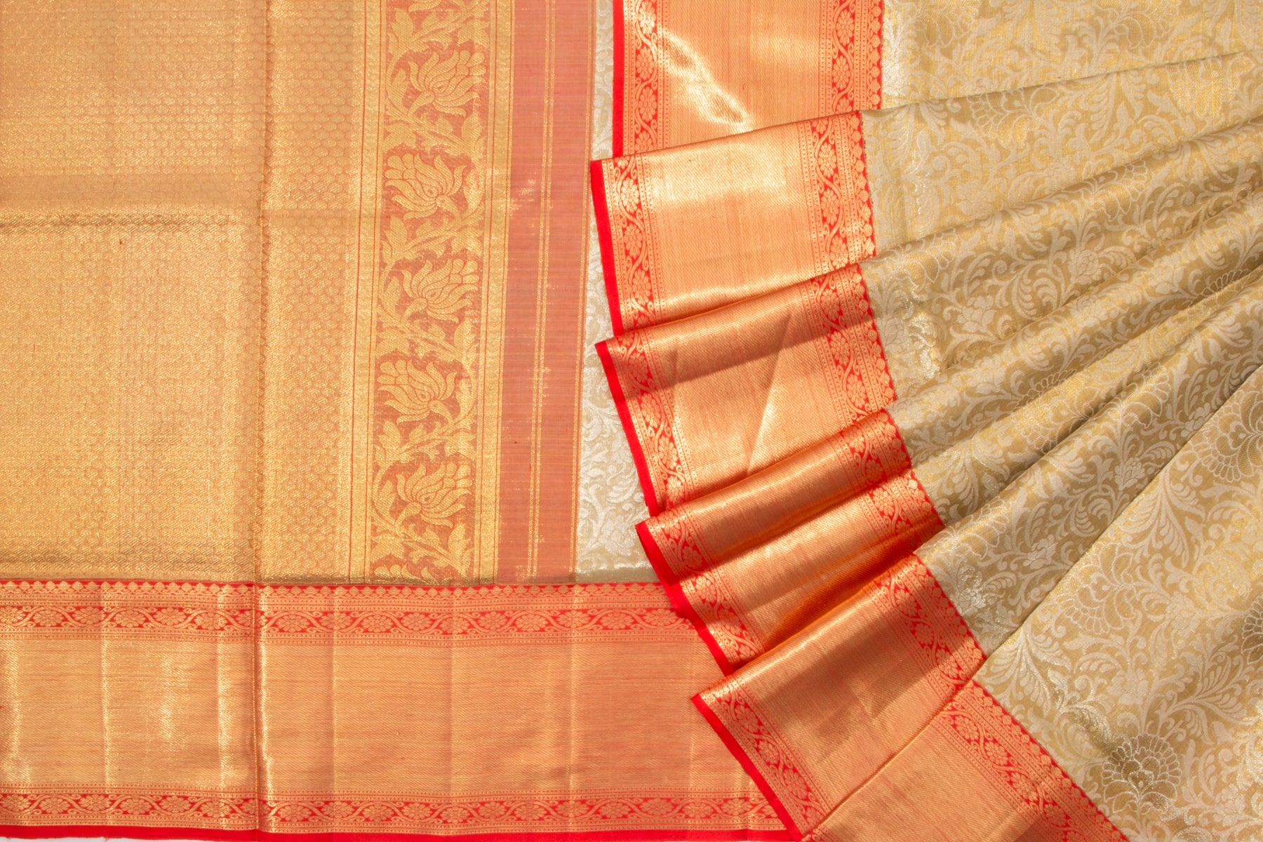 Kanchipuram Silk Tissue Jaal Gold Saree