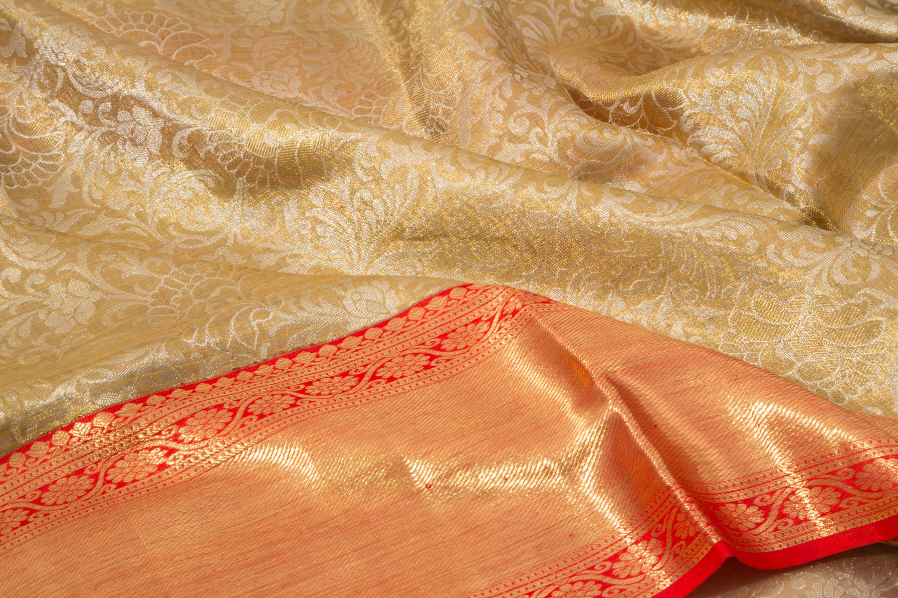 Kanchipuram Silk Tissue Jaal Gold Saree