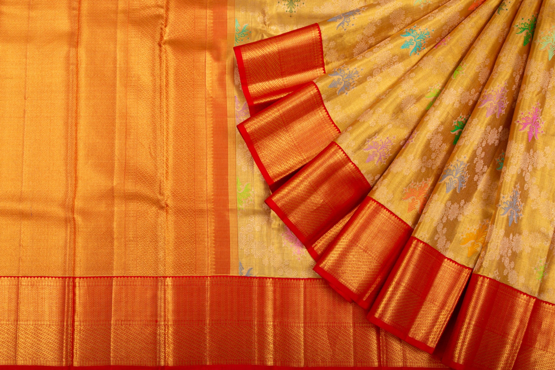Kanchipuram Silk Tissue Brocade Gold Saree