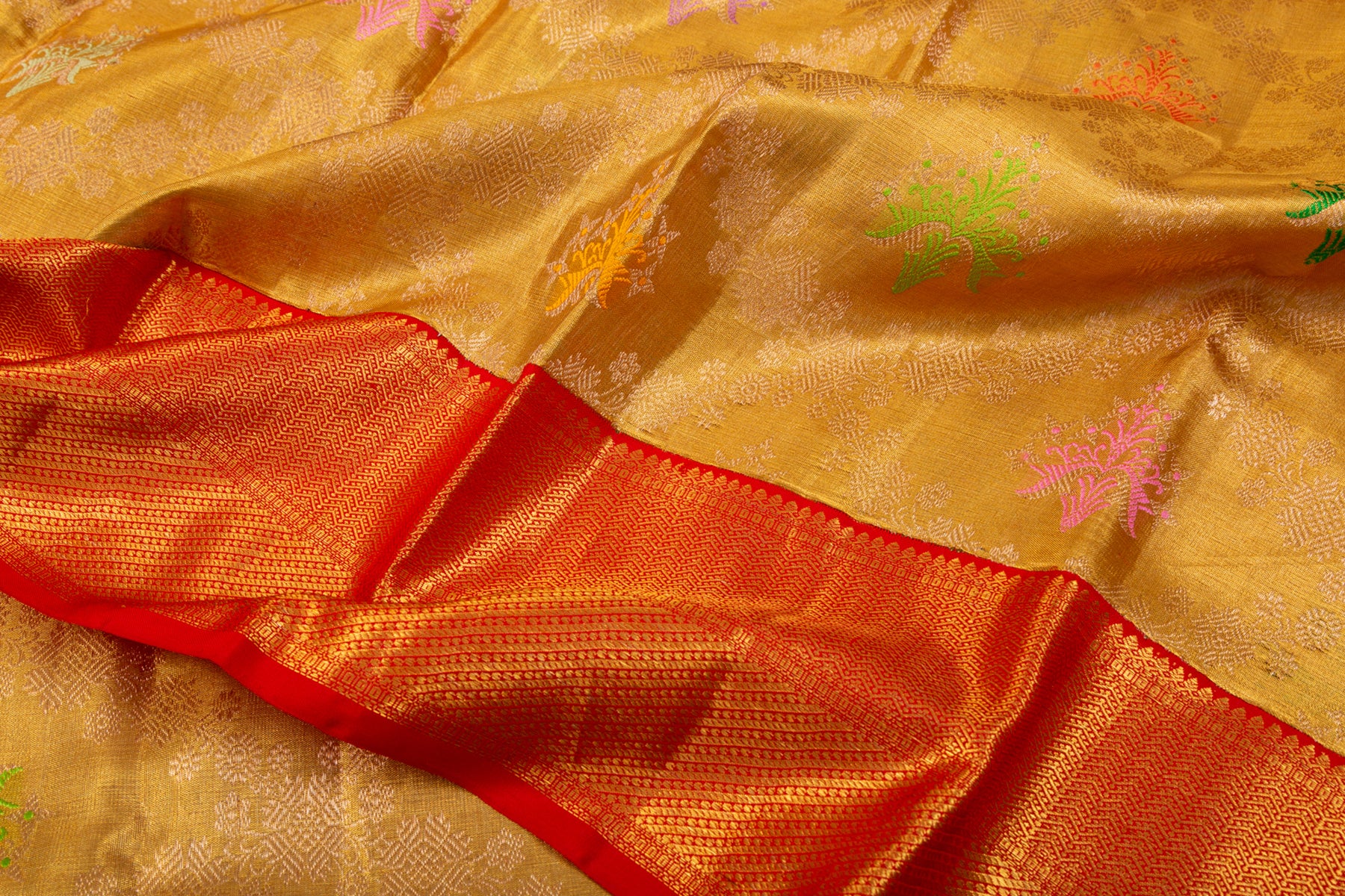 Kanchipuram Silk Tissue Brocade Gold Saree