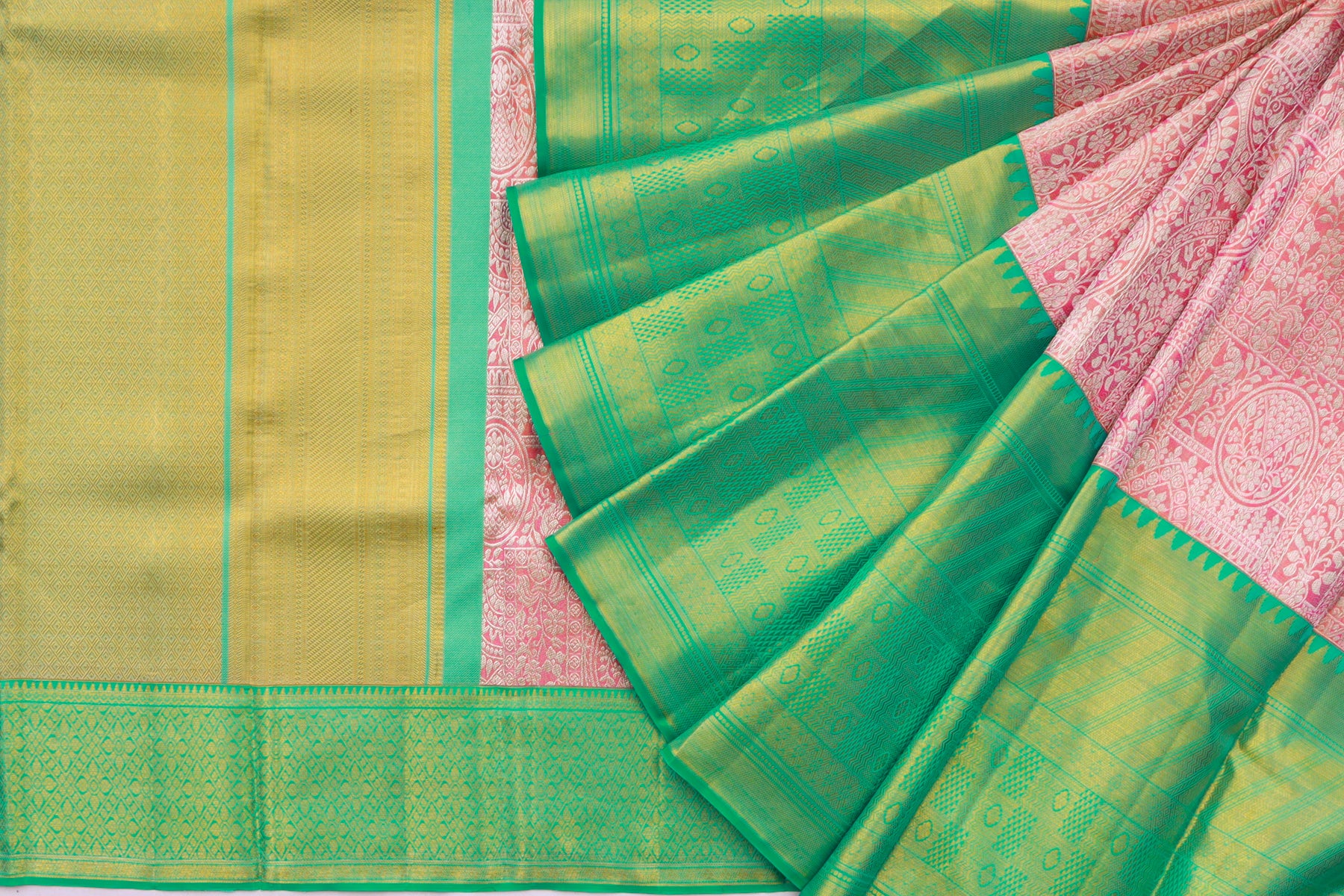 Kanchipuram Silk Tissue Brocade Pink Saree