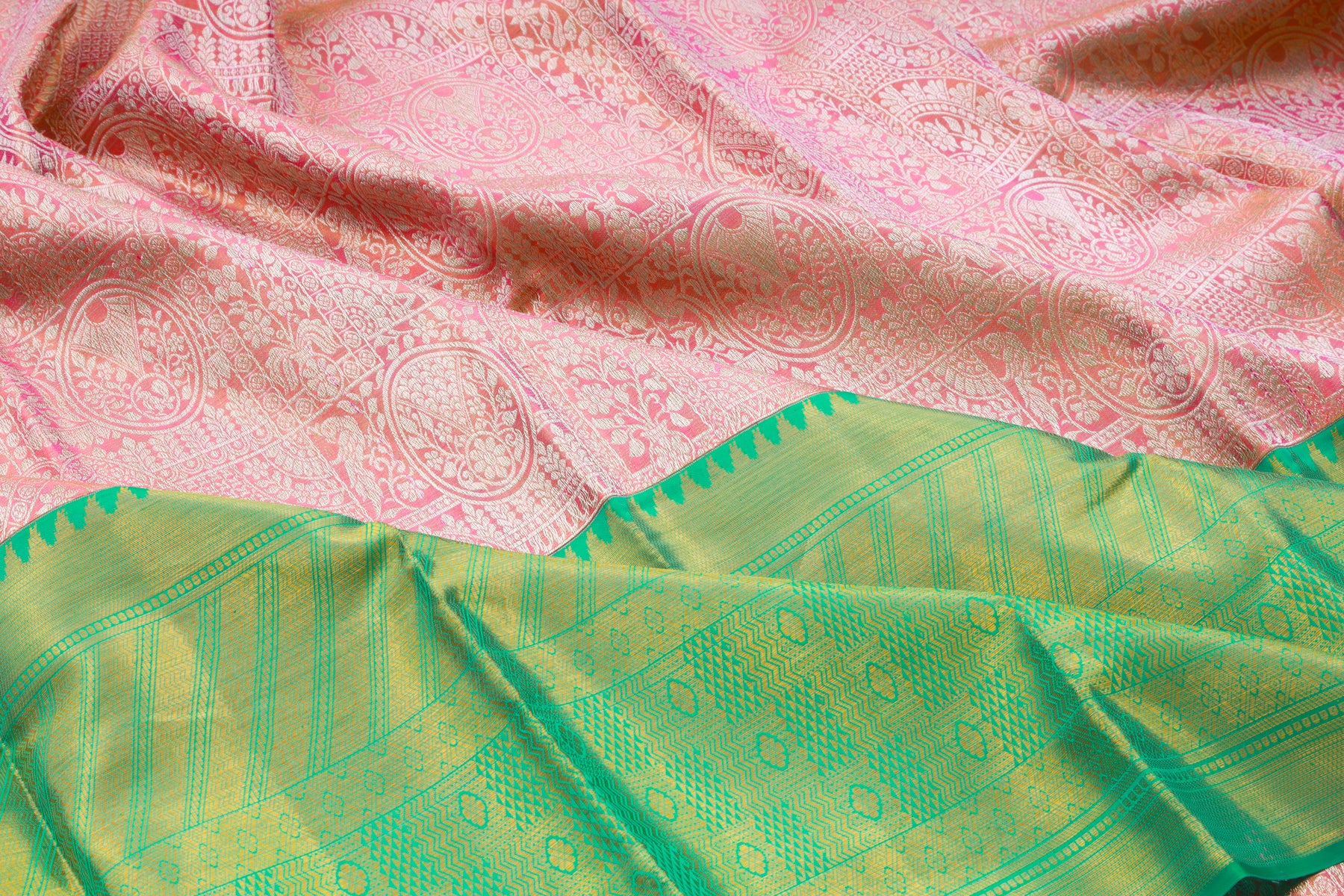 Kanchipuram Silk Tissue Brocade Pink Saree