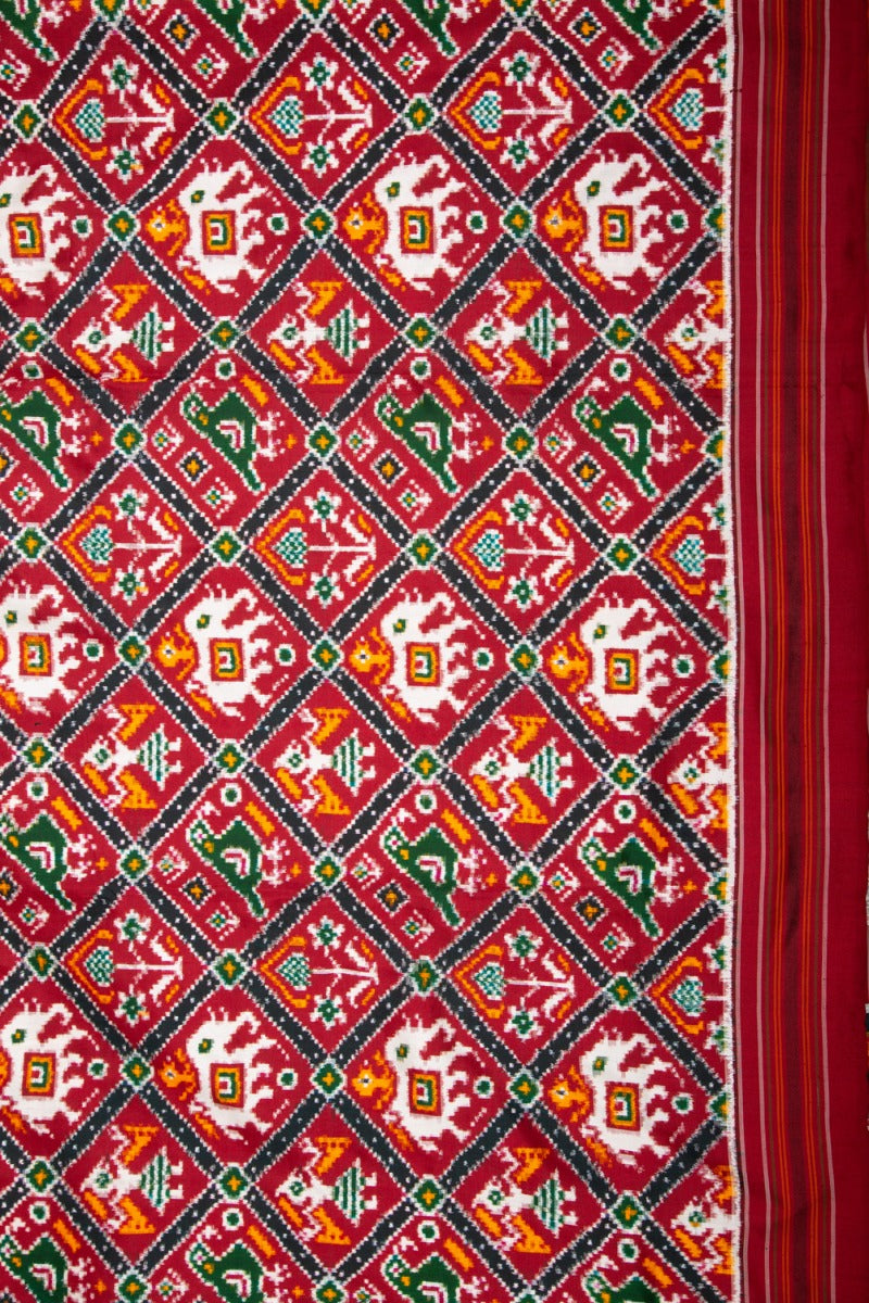 Pochampally Double Ikat Silk 4 Figure Maroon Saree