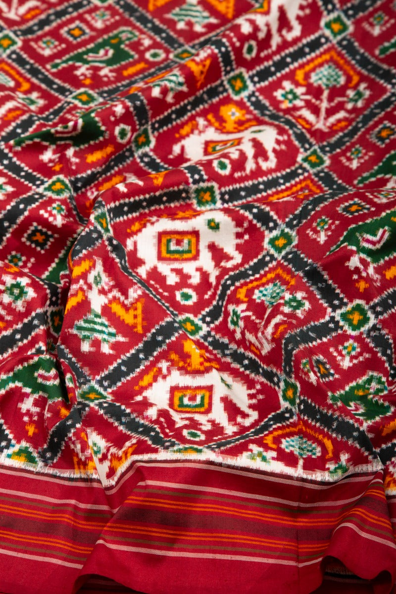 Pochampally Double Ikat Silk 4 Figure Maroon Saree