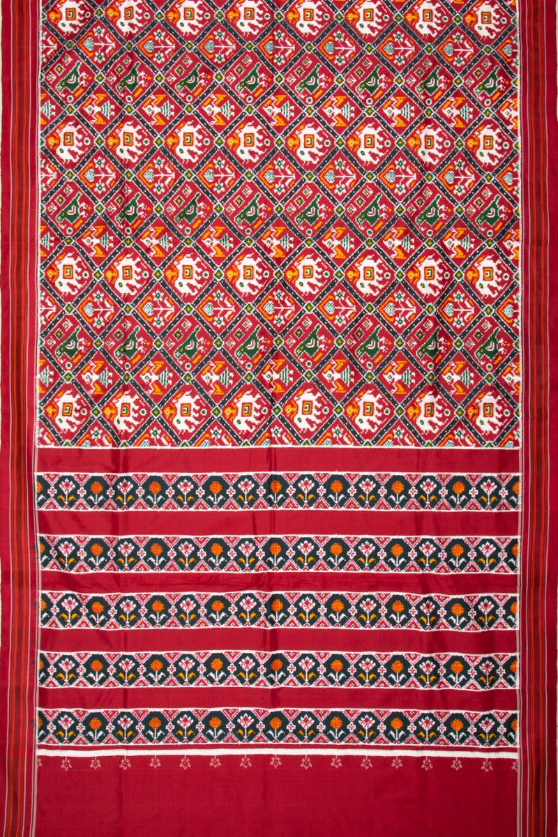 Pochampally Double Ikat Silk 4 Figure Maroon Saree