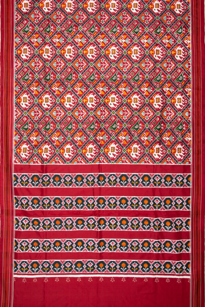 Pochampally Double Ikat Silk 4 Figure Maroon Saree