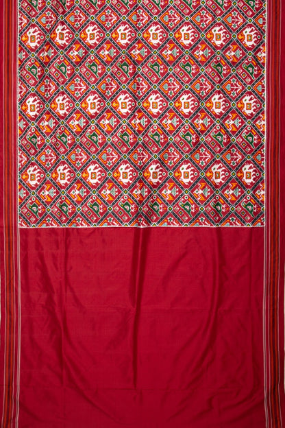 Pochampally Double Ikat Silk 4 Figure Maroon Saree