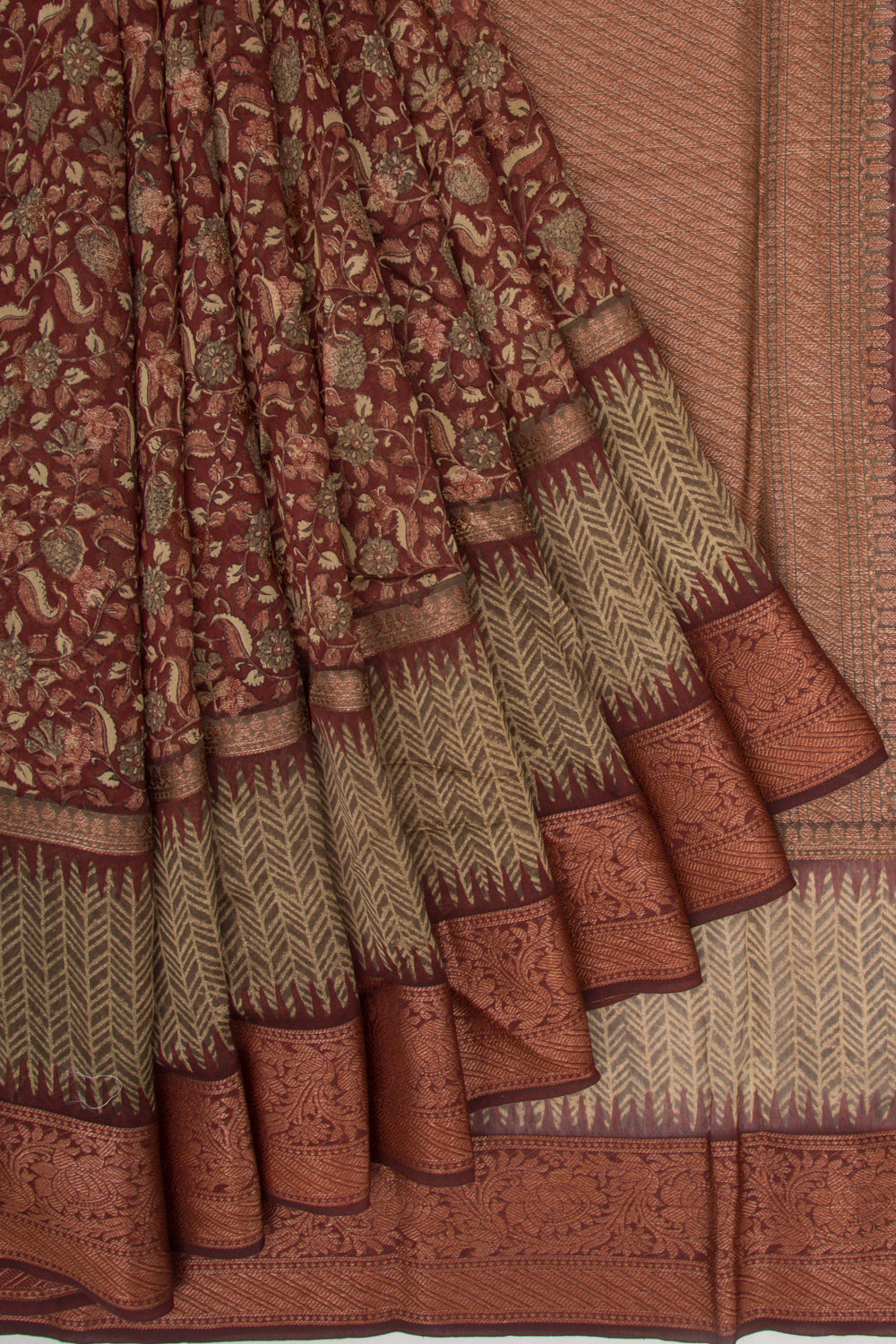 Chanderi Silk Floral Printed Brown Saree