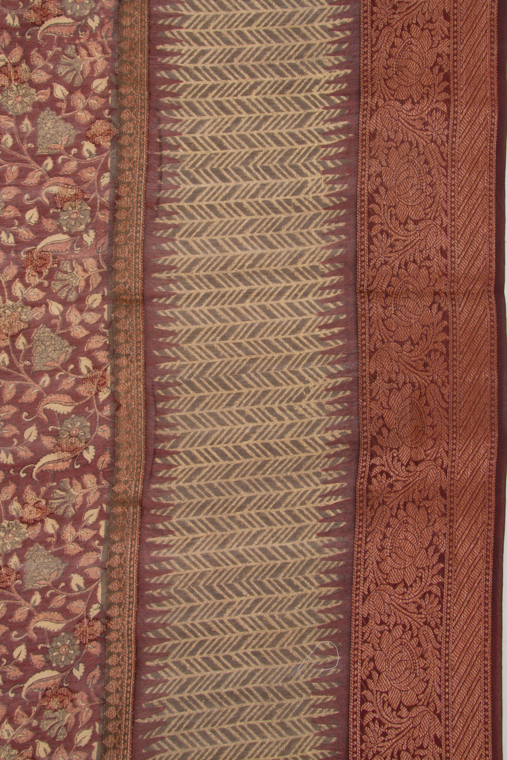 Chanderi Silk Floral Printed Brown Saree