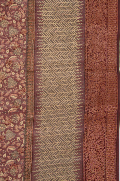 Chanderi Silk Floral Printed Brown Saree