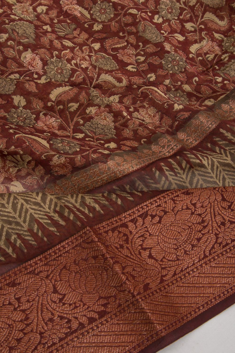 Chanderi Silk Floral Printed Brown Saree