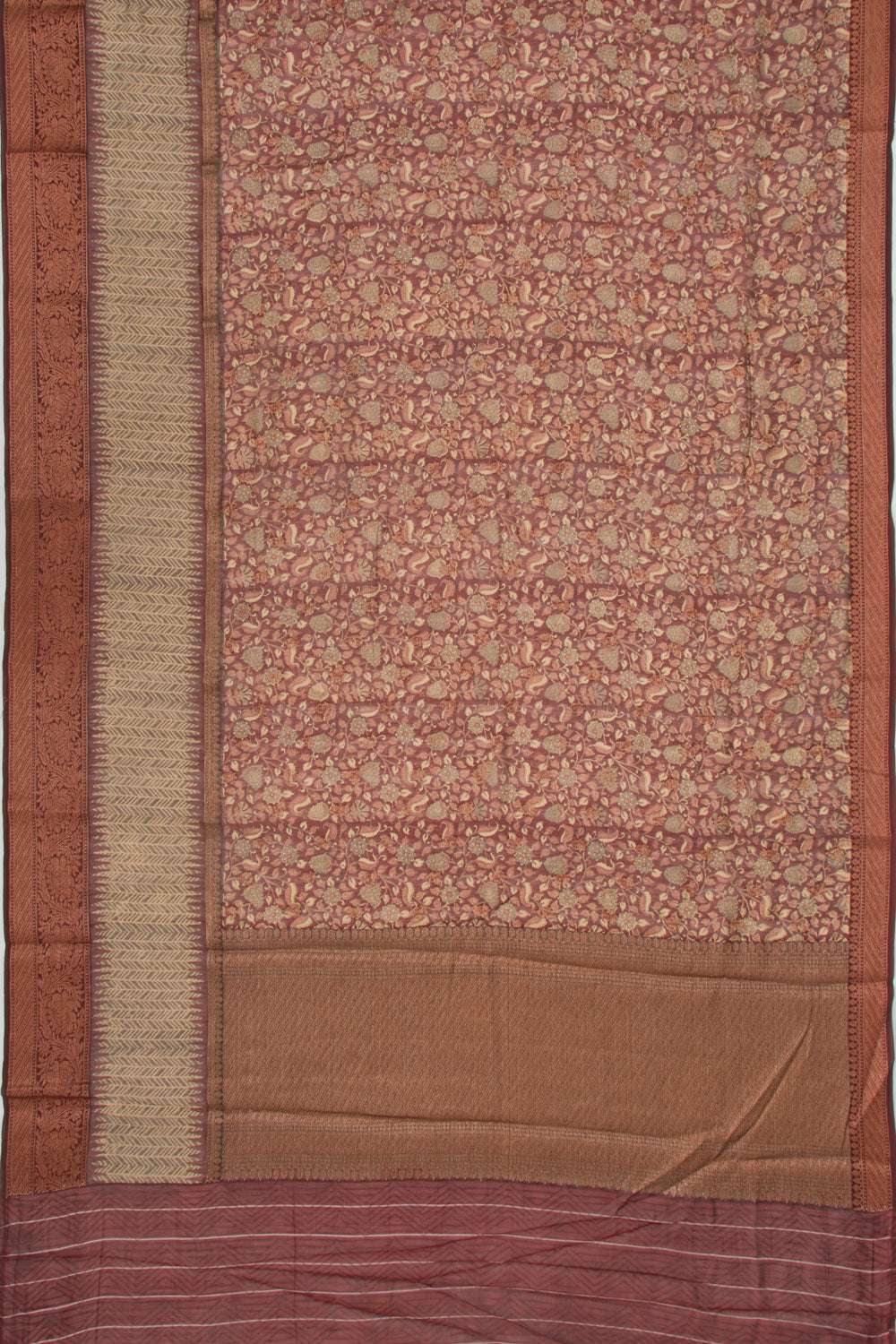 Chanderi Silk Floral Printed Brown Saree