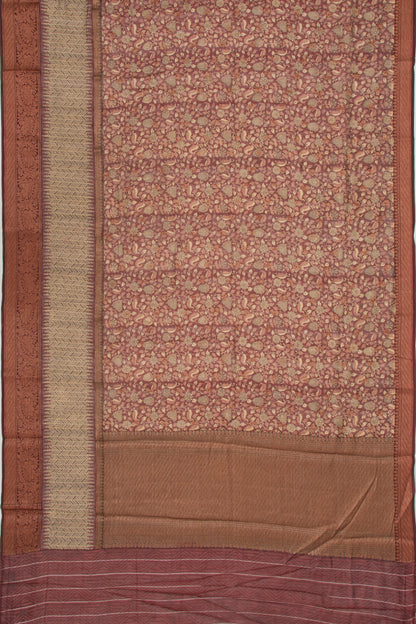 Chanderi Silk Floral Printed Brown Saree
