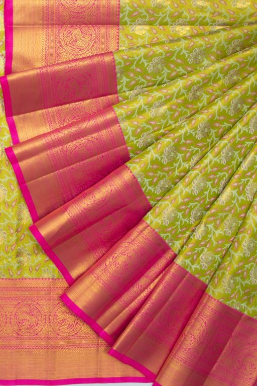 Kanchipuram Silk Tissue Jaal Green Saree