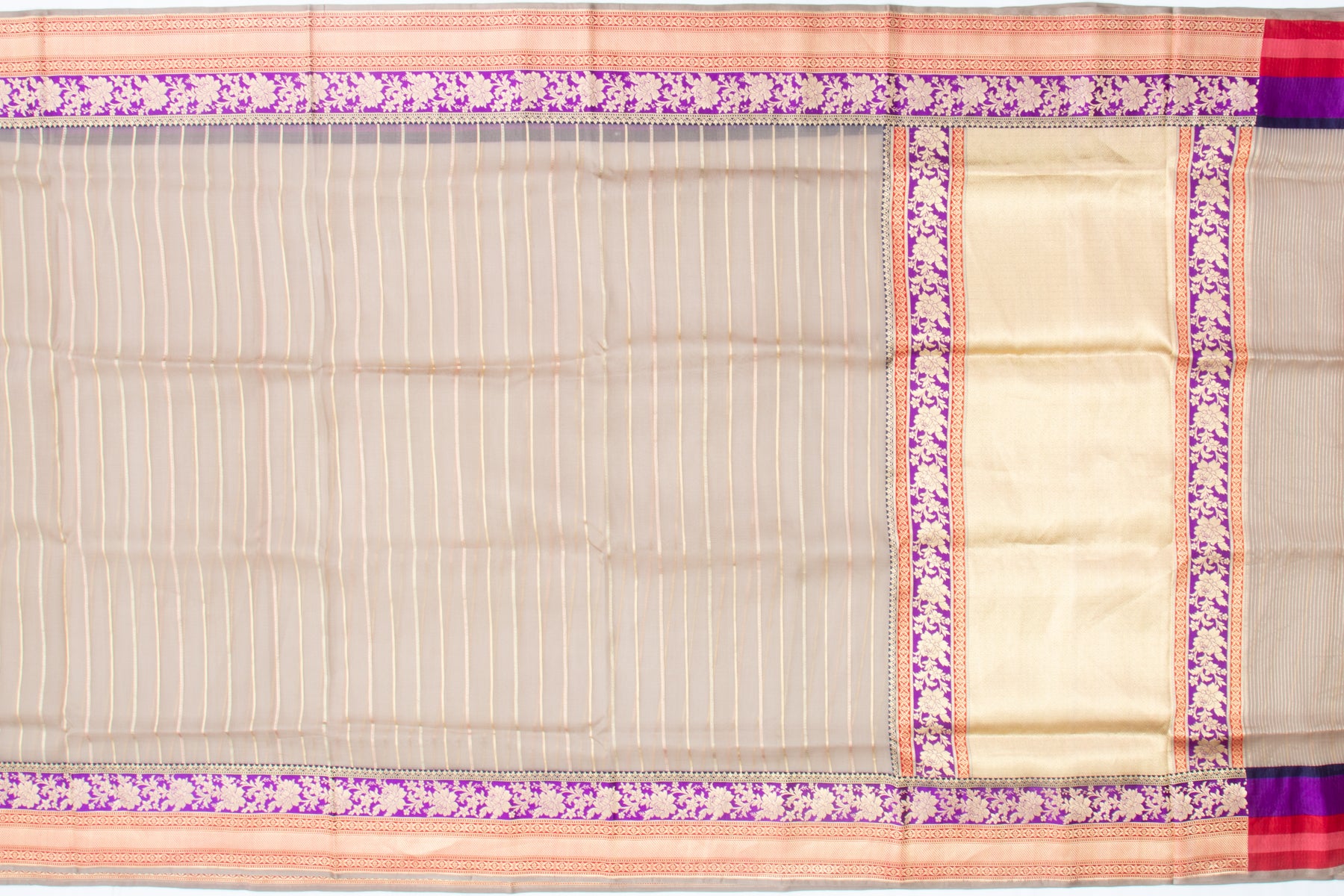 Banarasi Kora Organza Vertical Lines Grey Saree