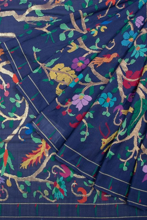 Paithani Handspun Cotton All Over Navy Blue Saree