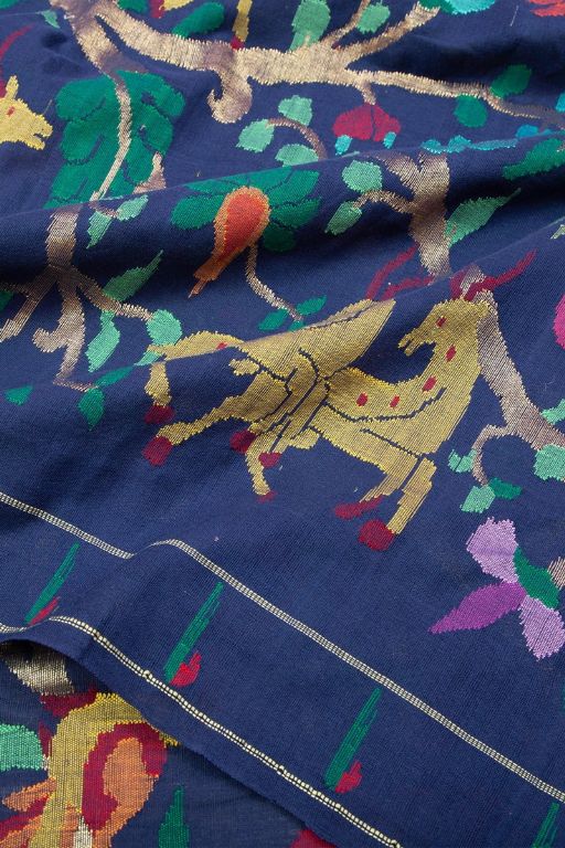 Paithani Handspun Cotton All Over Navy Blue Saree