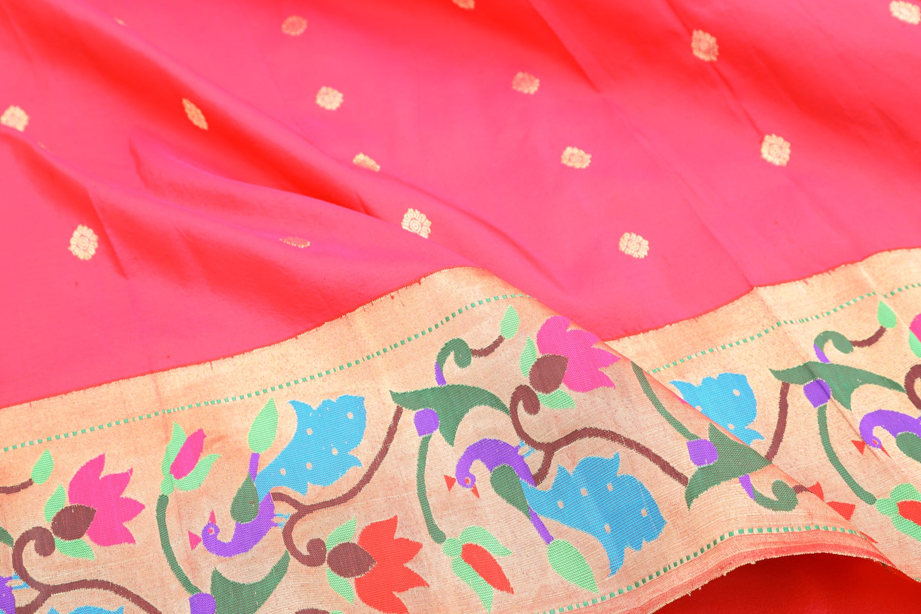 Banarasi Silk Butta Pink Saree With Paithani Inspired Border