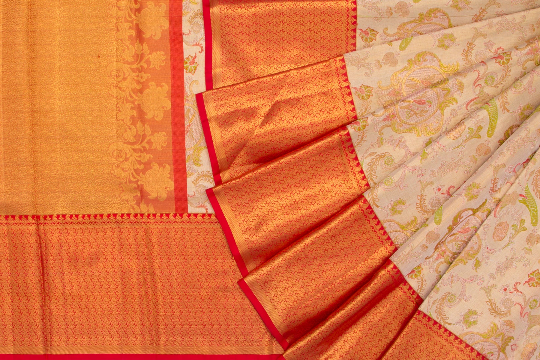 Kanchipuram Silk Tissue Brocade Silver Saree