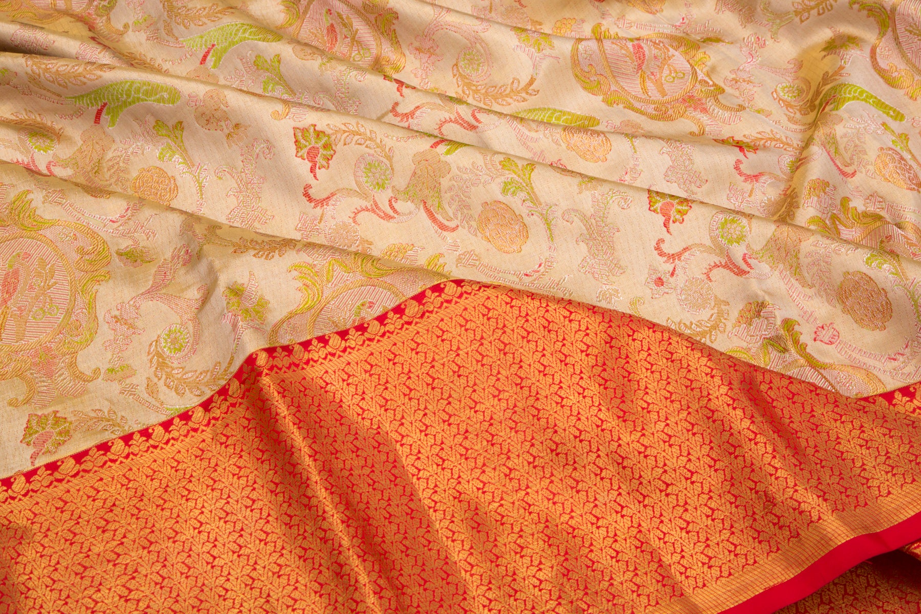 Kanchipuram Silk Tissue Brocade Silver Saree