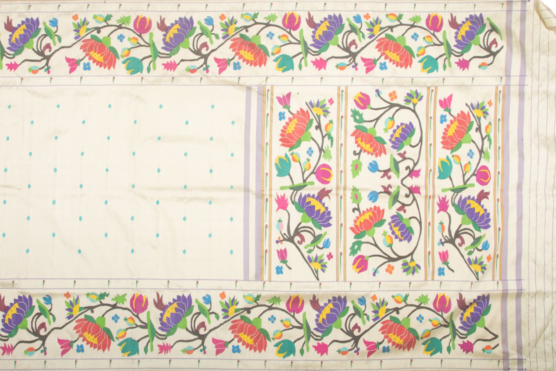 Paithani Silk Butta Cream Saree