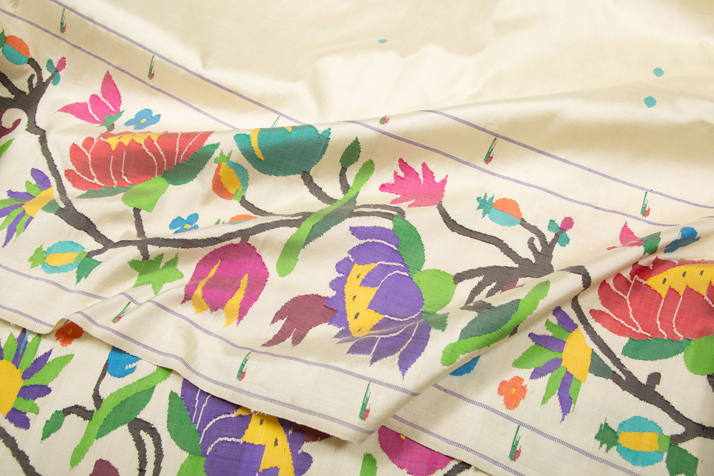 Paithani Silk Butta Cream Saree