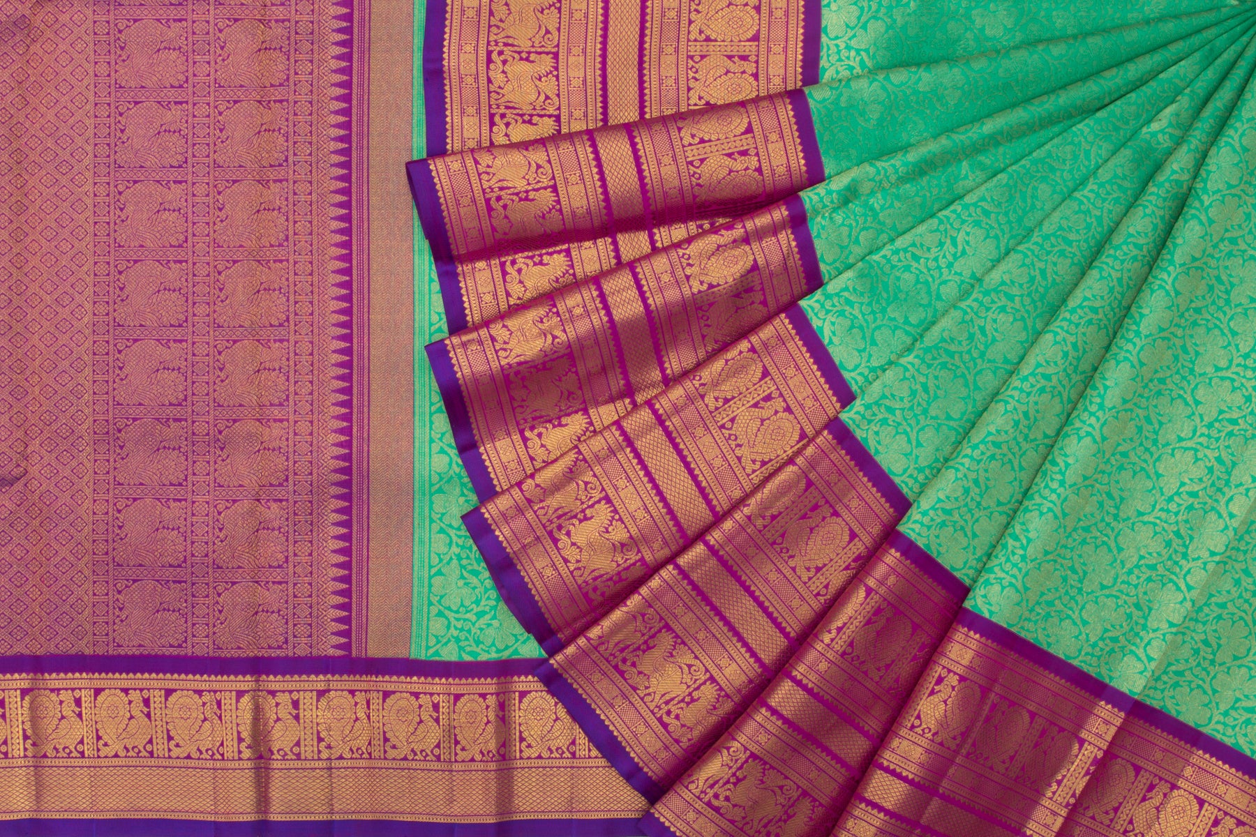 Kanchipuram Silk Jaal Sea Green Saree