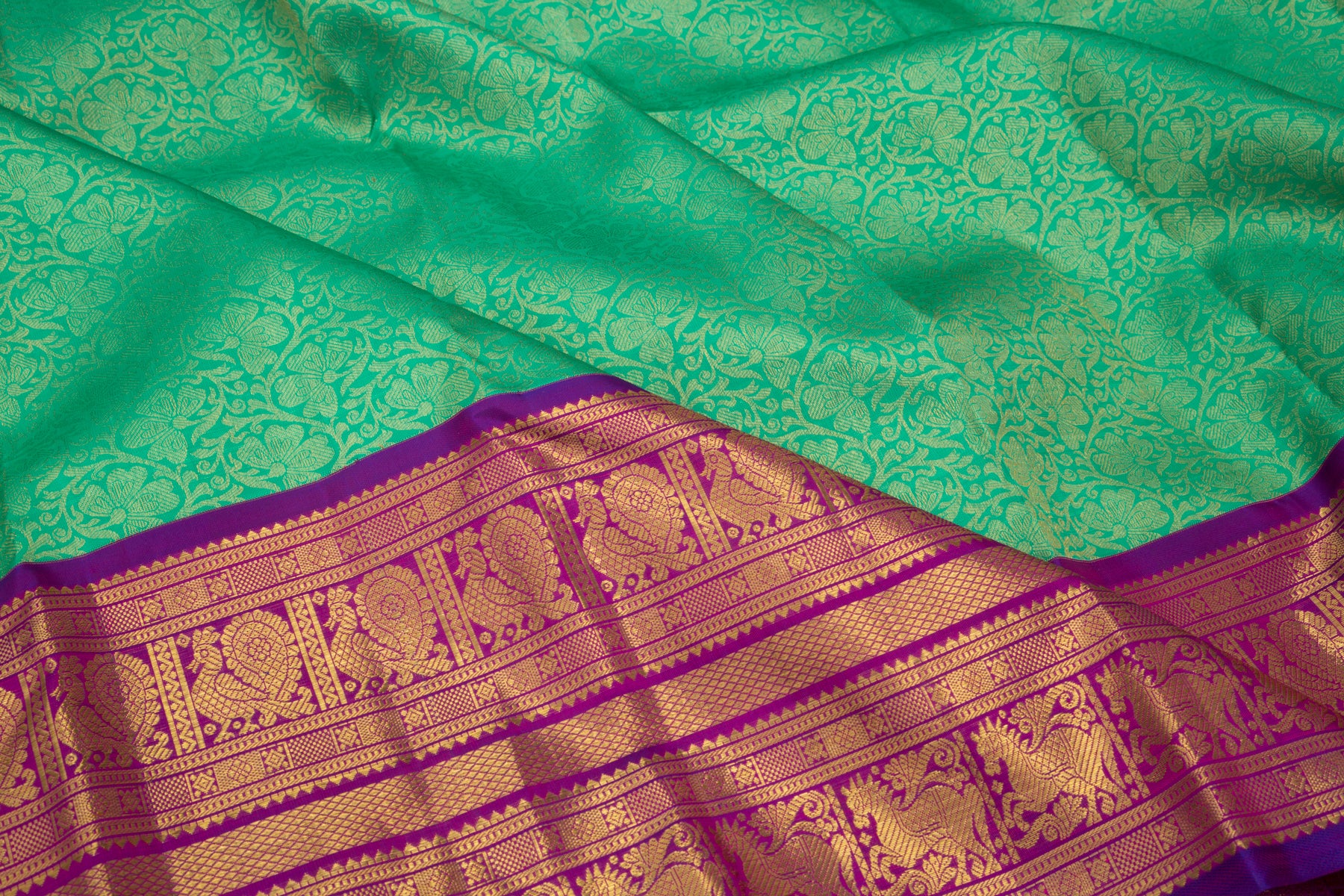 Kanchipuram Silk Jaal Sea Green Saree