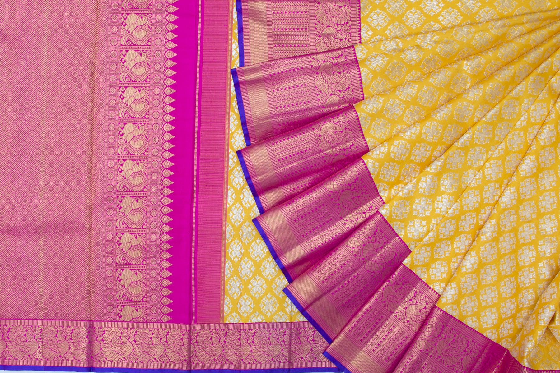 Kanchipuram Silk Brocade Yellow Saree