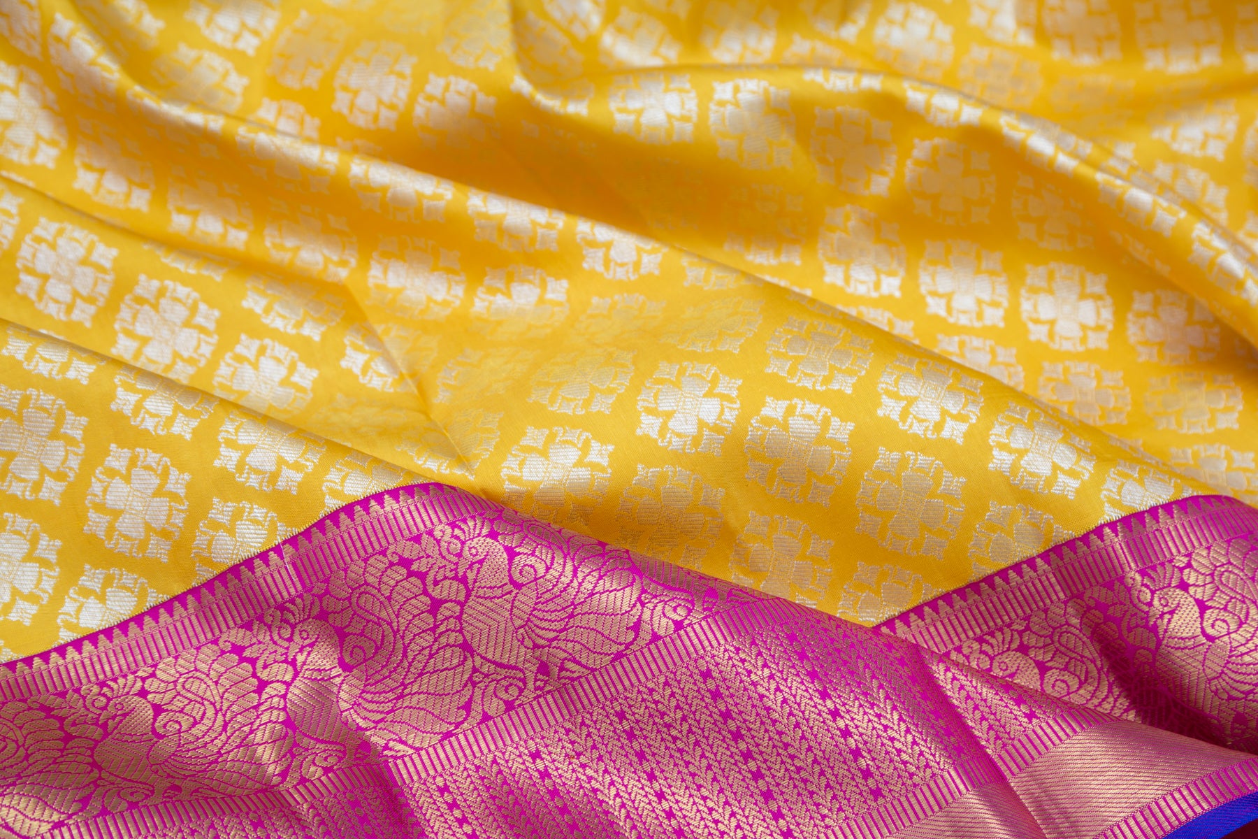 Kanchipuram Silk Brocade Yellow Saree