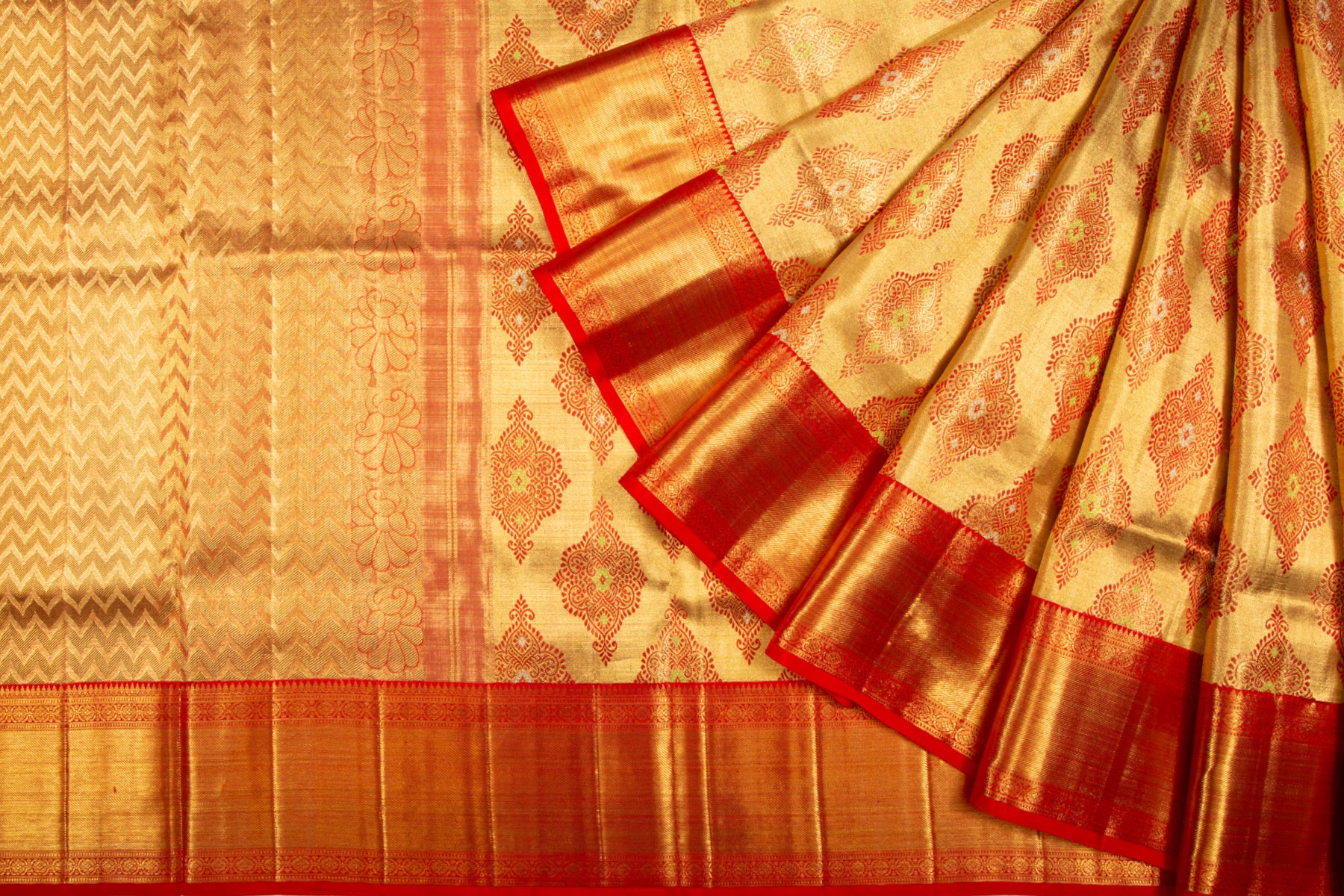 Kanchipuram Silk Tissue Brocade Gold Saree